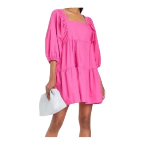 a new day Dresses & Skirts - A New Day Women's Ruched Puff Sleeve A-Line Tie-Back Dress, Pink, Size M
